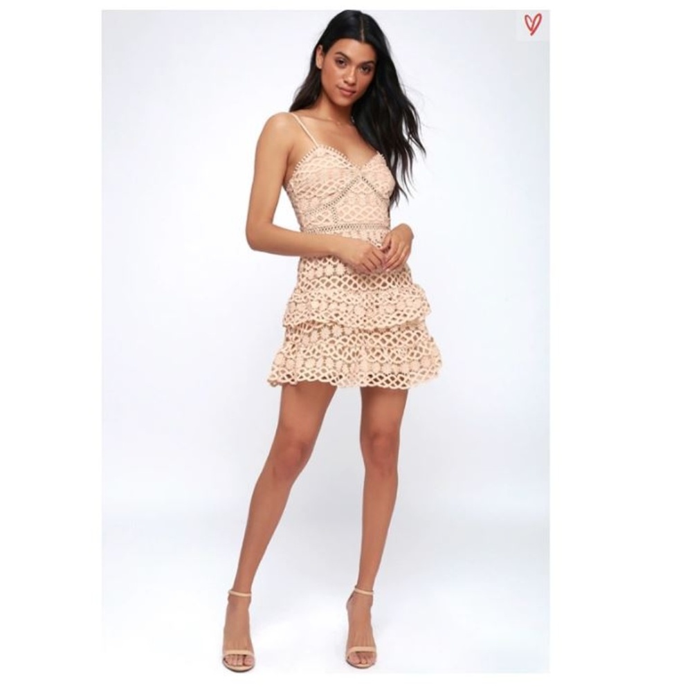 NEW! PALE BLUSH CROCHET LACE MINI DRESS - SIZE XS